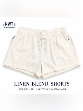 Old Navy Linen Blend Shorts 2X High Rise White Summer Casual